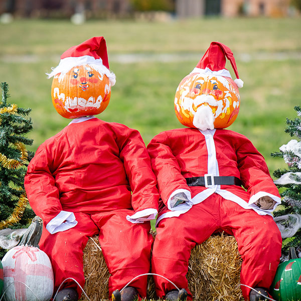 Santa and Mrs. Claus made with Pumpkins