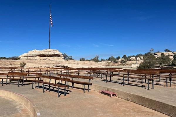 Outdoor amphitheater with seating.