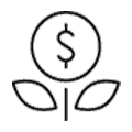 Circle with dollar sign with plant leaves icon.